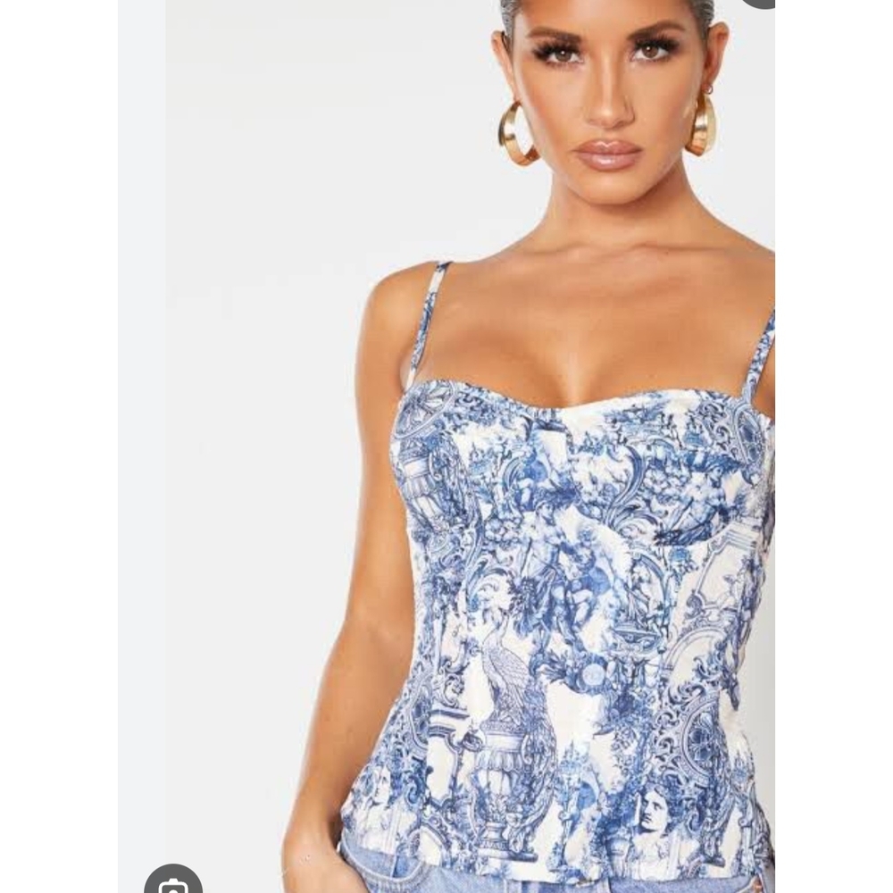 🤎 Brown PrettyLittleThing Abstract Border Renaissance Front Corset Top Size 4